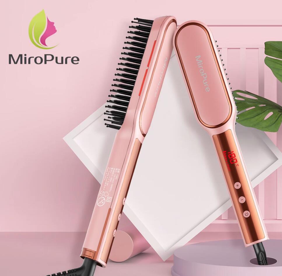 ストレートブラシ【MiroPure正規品】ヘアアイロン 14段階温度調節 30秒間急速加熱 LCDデイスプレー 遠赤外線 マイナスイオン ストレート＆カール両用 頭皮ケア 髪質改善 静電気防止 温度調節 自動電源オフ 内外巻き 海外対応 PSE認証済み