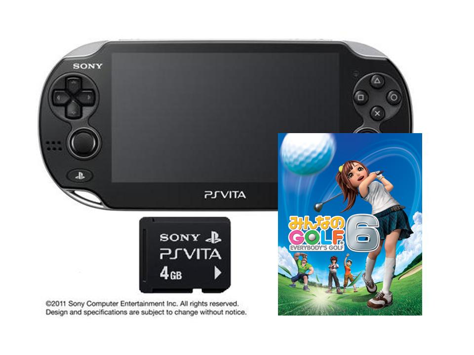 「PlayStation(R)Vita 3G/Wi-Fiモデル クリスタル・ブラック 初回限定版」+「みんなのGOLF 6」+「専用メモリーカード（4GB）」セット【送料無料】