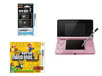 ニンテンドー3DS ミスティピンク + ニンテンドー3DS専用 液晶画面保護フィルム + New スーパーマリオブラザーズ 2の画像