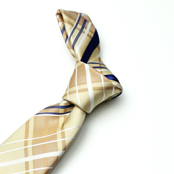 【ネクタイ】イエロー（ベース）ブルー＆ホワイト(チェック） ブランド FAIRFAX [フェアファクス] シルク100%：オーダースーツ BRAGOZZO