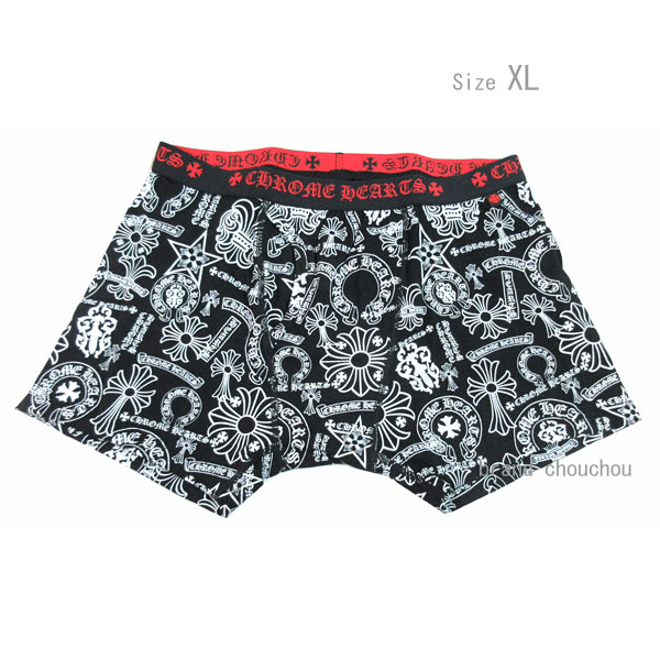 《新品》CHROMEHEARTS クロムハーツ ショート ボクサー パンツ ミックスド モチーフ 黒 白 赤ロゴ XLサイズ メンズ 箱 正規品 ≪Brand new≫Chrome Hearts Men's Short Boxer Shorts Mixed Motif Black White Red Logo Size XL Authentic