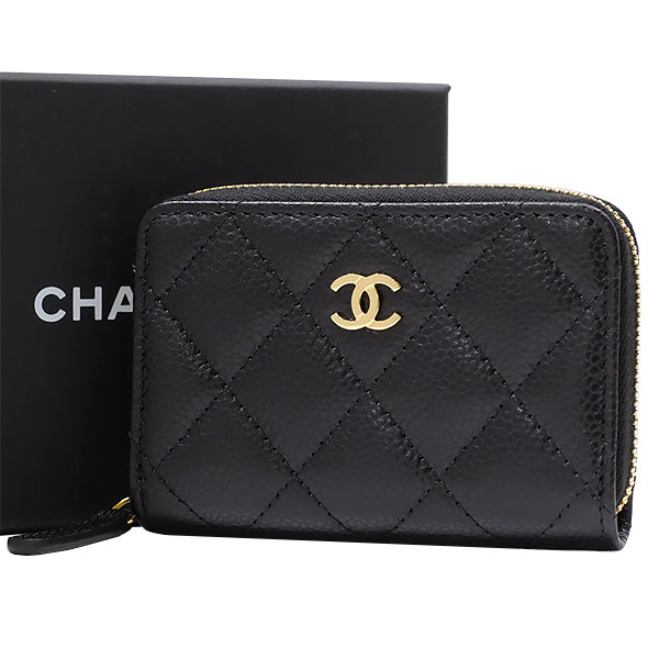 送料無料 本物　人気 CHANEL シャネル クラシックジップコインパース キャビアスキン ブラック ミニウォレット ゴールド金具 ココマーク 黒 811-4