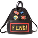 【先着!12/1?対象ショップ限定10%OFFクーポン】フェンディ バックパック/リュックサック FENDI フェイス 2WAY巾着 ナップサック ナイロン/レザー パッチワーク ブラック 7VZ034 1OQ F0JBX【中古】