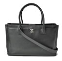 シャネル ハンドバッグ/ショルダーバッグ CHANEL レザー ブラック/シルバー金具 ストラップ付【中古】