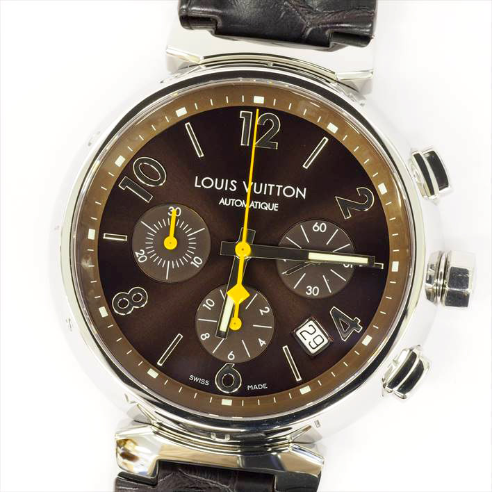 AUTH LOUIS VUITTON WATCH TAMBOUR CHRONOGRAPH Q1121 AUTOMATIC SS