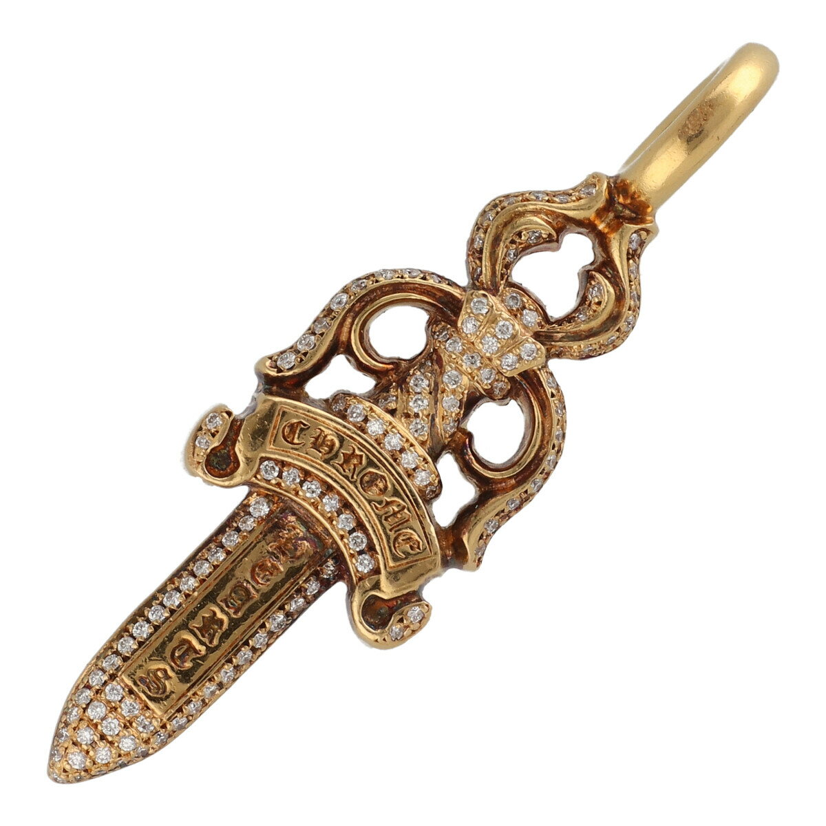 【中古】 CHROME HEARTS <strong>クロムハーツ</strong> ダブル<strong>ダガー</strong> 22K パヴェダイヤ ペンダントトップ ネックレス アクセサリー 19001239 AO