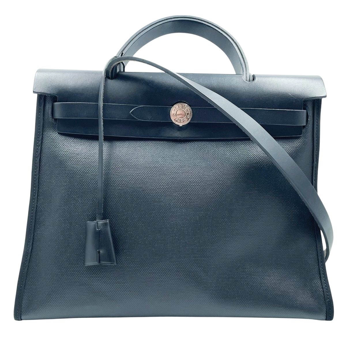 【中古】 HERMES エルメス エールバッグジップPM Z刻印 黒 トワルアッシュ ベルリンヌ キャンバス レザー 2way ショルダーバッグ ポーチ付属 カデナ欠品 24010483 MK