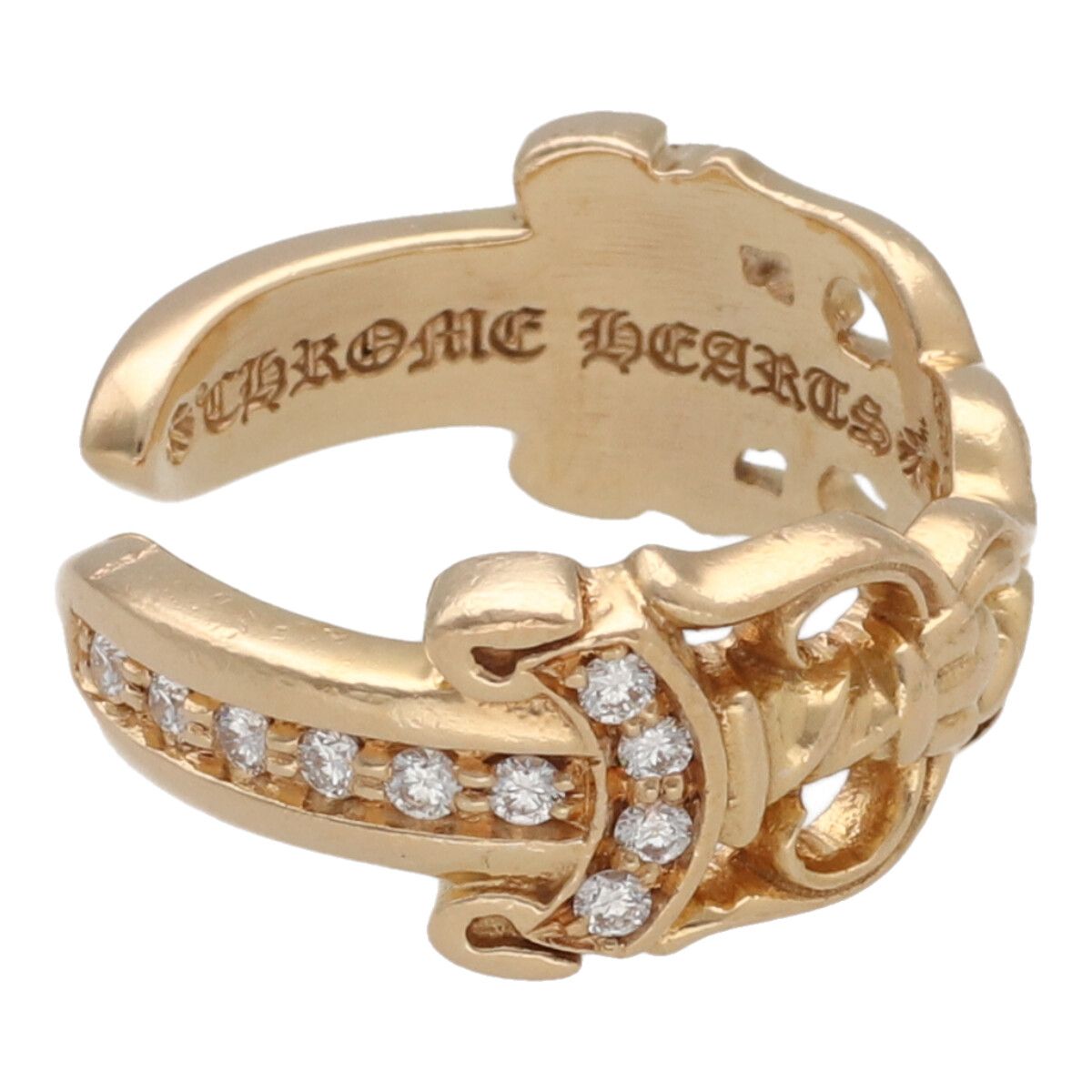 【中古】 CHROME HEARTS クロムハーツ ダブルダガーオープンリング 16号 22K ダイヤモンド ゴールド 指輪 パヴェ フル アクセサリー 25011650 RS