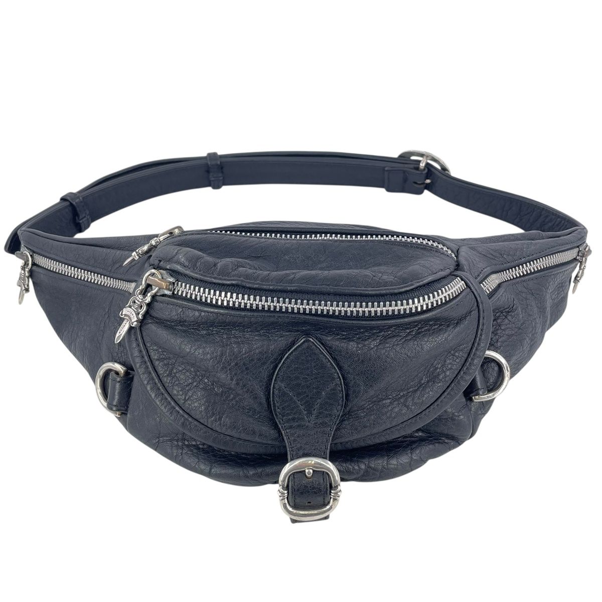 【中古】 CHROME HEARTS クロムハーツ #1 SNAT PACK ブラック シルバー レザー スナットパック ボディバッグ ウエストポーチ 25020166 RS
