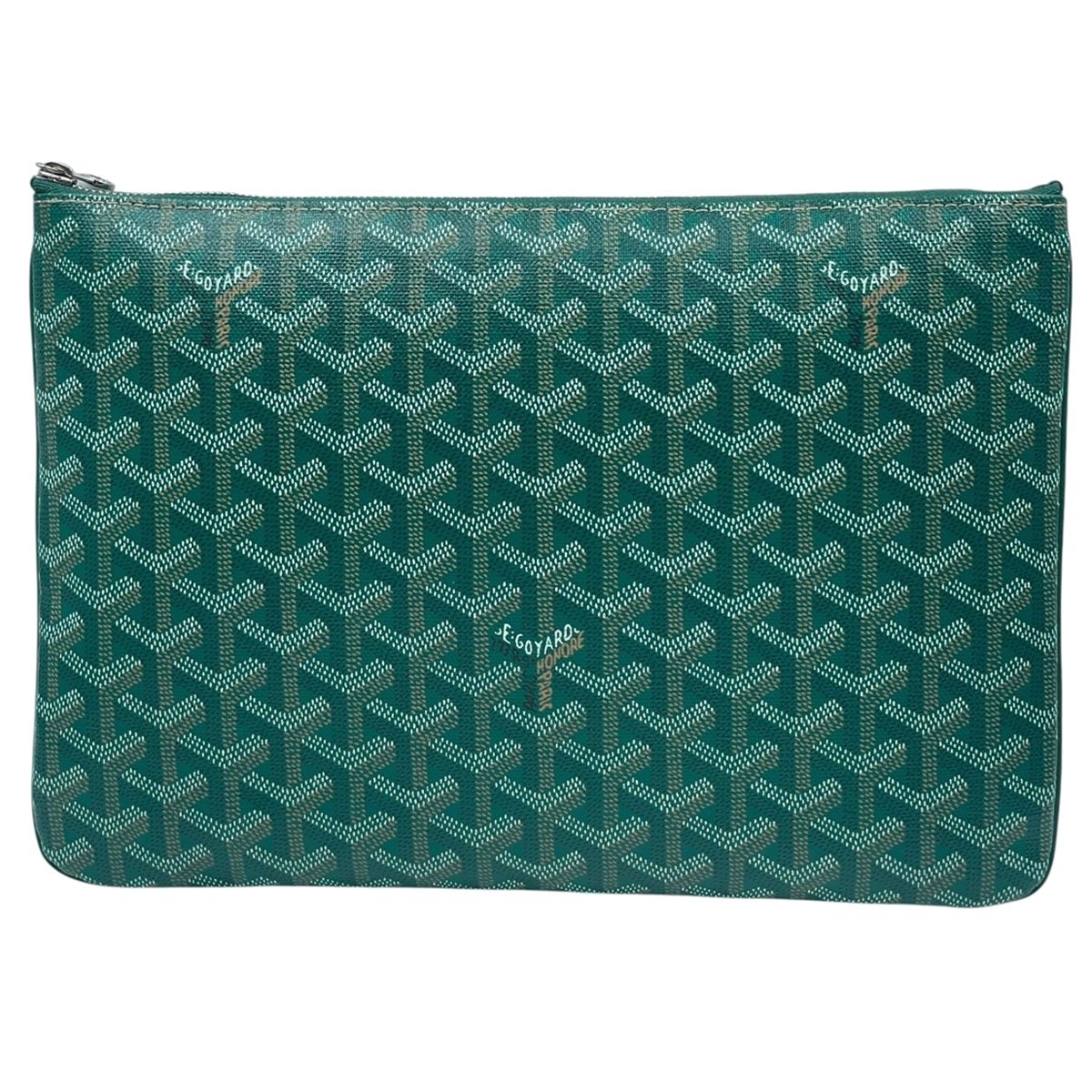 【中古】 GOYARD ゴヤール セナMM クラッチバッグ グリーン ヘリンボーン柄 SENAT2MMLTY09CL09P フラット カードポケットあり 25030212 MK