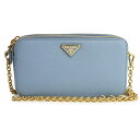 【新品・未使用品】プラダ PRADA レザー サフィアーノ トライアングル チェーンウォレット ミニ ショルダーバッグ 斜め掛け ASTRALE パールブルー 1DH010