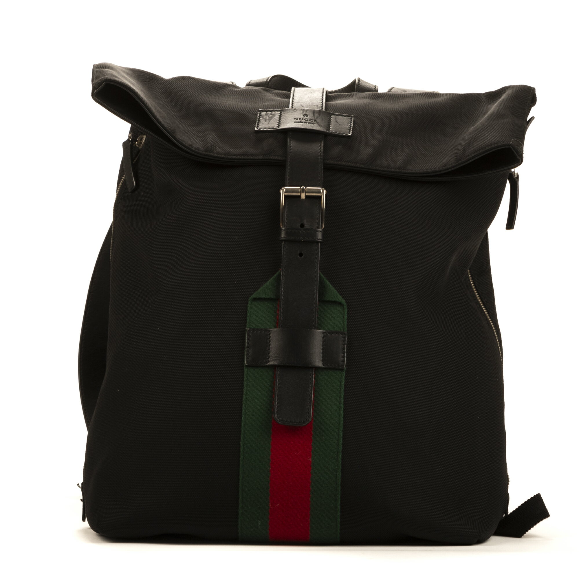 [中古] GUCCI グッチラックサック ウェブ フォールド黒ナイロンキャンバスA