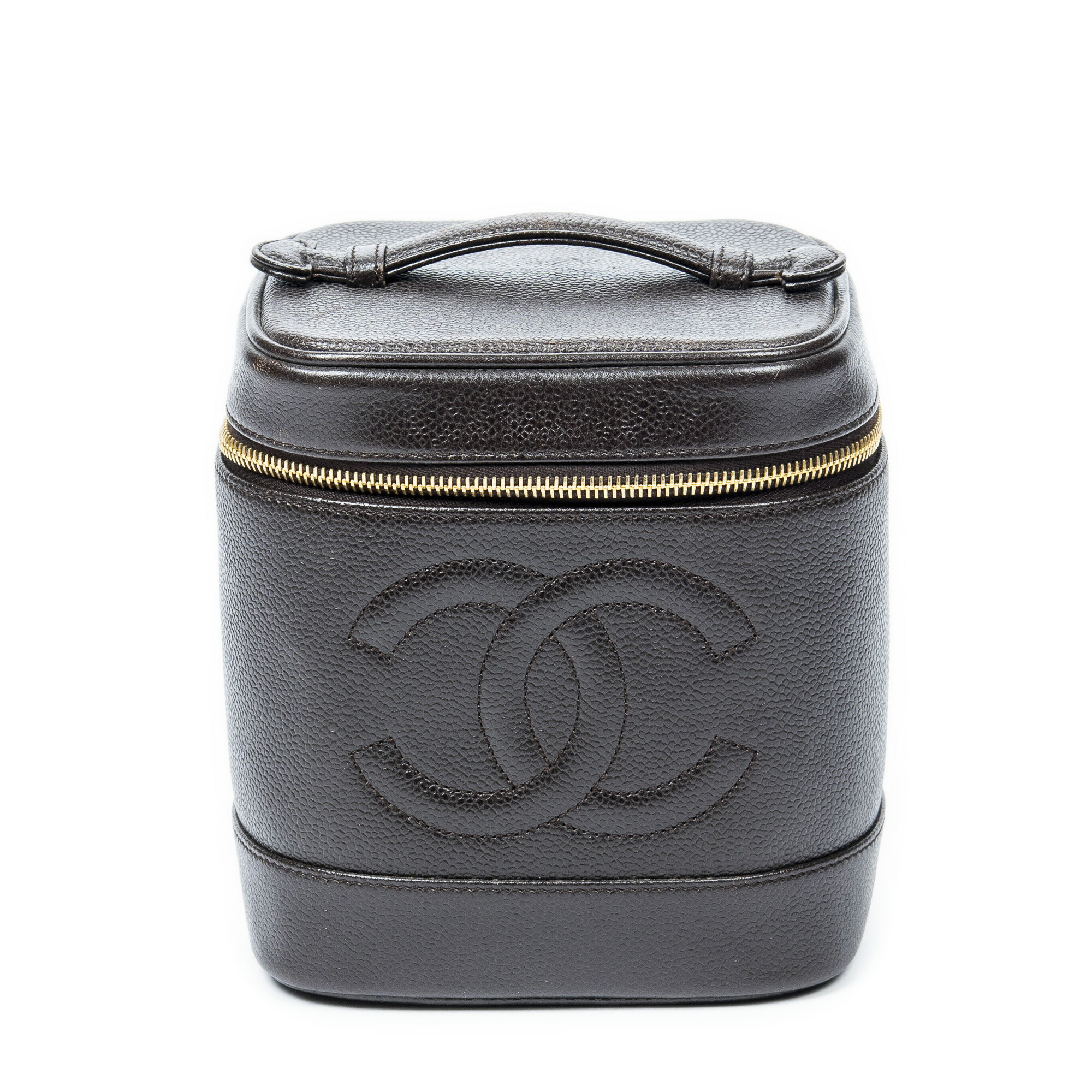 [中古] CHANEL シャネルタイムレストールバニティケース茶色キャビアレザーAB