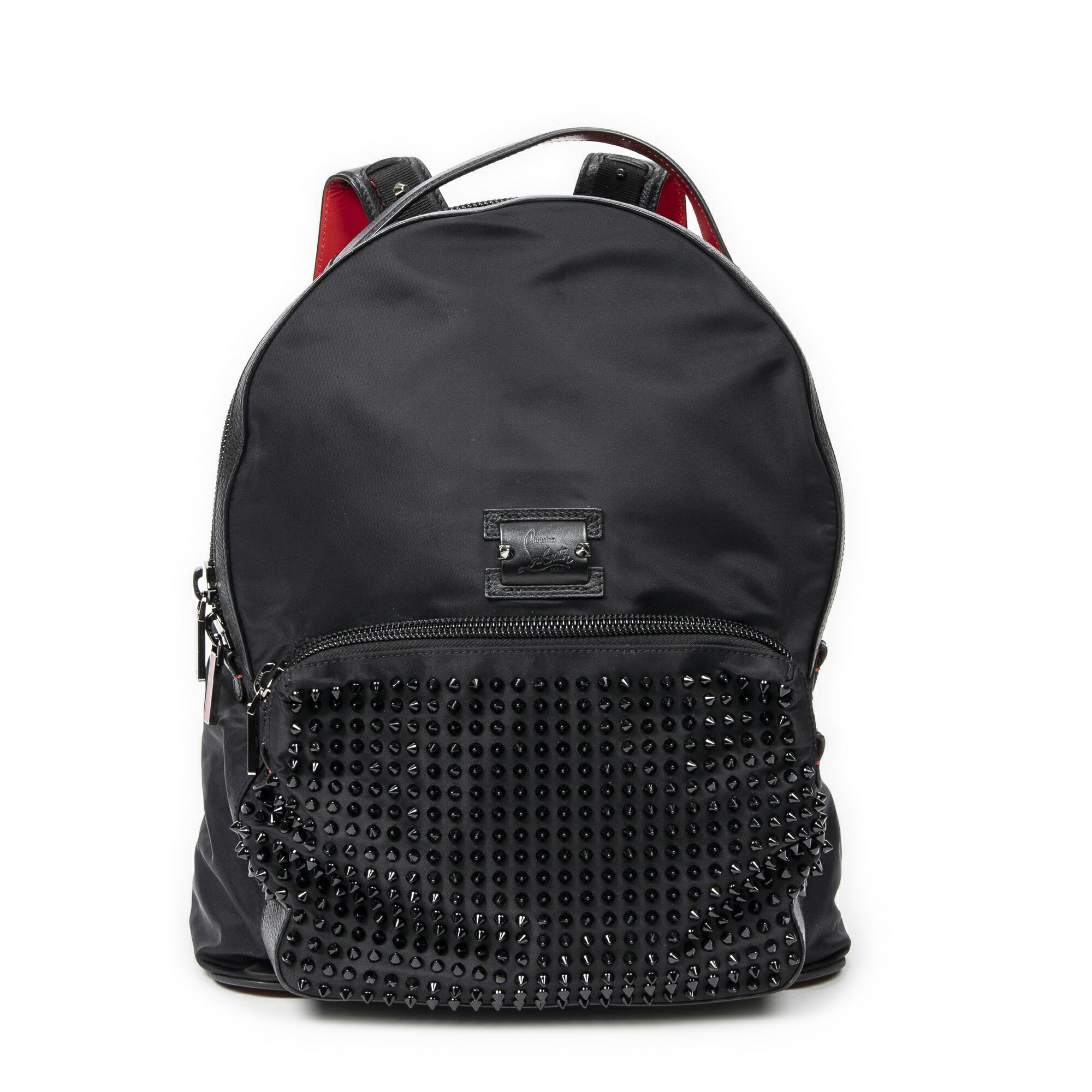 [中古] Louboutin ルブタンバックルービ バックパック黒、赤スタッズ付きナイロンA
