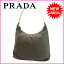 プラダ PRADA ショルダーバッグ ワンショルダー レディース ロゴプレート グレー×シルバー×クリア ナイロンキャンバス×プラスチック 【中古】 G648