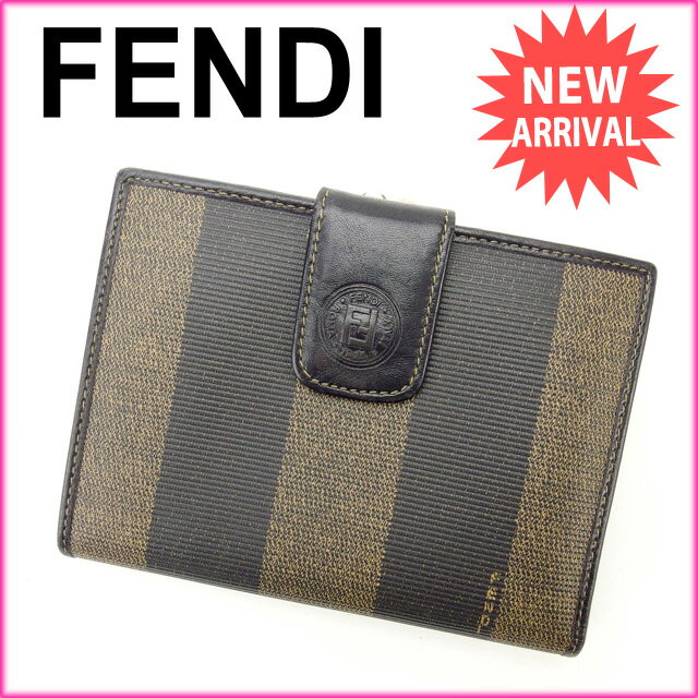 フェンディ FENDI がま口財布 メンズ可 ペカン ブラック×ベージュ PVC×レザー …...:branddepot-japan:10008903