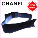 シャネル CHANEL ベルト ♯80/32 レディース ヴィンテージ リボン付き ブラック×ゴールド サテン×レザー 【中古】 J7782