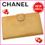 シャネル CHANEL 長財布 がま口 二つ折り レディース ココマーク×フラワー ベージュ×シルバー エナメルレザー 【中古】 I221
