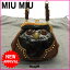 (未使用品) ミュウミュウ miumiu ショルダーバッグクラック加工 チェーンストラップ ロゴ ブラック×ブラウン×ゴールド レザー×ゴールド素材 【新品】 M734