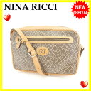 ニナリッチ NINA RICCI ショルダーバッグ ワンショルダー レディース Nマーク ヌーボー柄 ベージュ×ブラウン×ゴールド PVC×レザー (あす楽対応) 【中古】 C1882 .