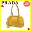 【中古】 プラダ PRADA ショルダーバッグ ミニボストンバッグ 男女兼用 ロゴプレート ベージュ×ゴールド ナイロンキャンバス×レザー C2199s