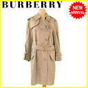 バーバリー BURBERRY コート ロング ダブル トレンチ カーキ C 100% 【中古】 J13541