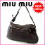 ミュウミュウ miumiu ショルダーバッグ ワンショルダー レディース フラワーモチーフ付き ブラウン×ブラックシルバー レザー 【中古】 J6506