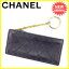 シャネル CHANEL コインケース キーケース レディース メンズ 可 オールドシャネル ダブルステッチ ブラック×ゴールド レザー ヴィンテージ 美品 【中古】 J22077
