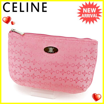 セリーヌ ポーチ 化粧ポーチ Celine ピンク×シルバー 【中古】 S716s .
