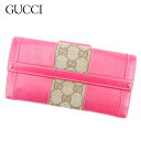 【楽天スーパーSALE】 【20%オフ】 【中古】 グッチ Gucci 長財布 Wホック レディース GGキャンバス ピンク ベージュ キャンバス×レザー 人気 セール T5070