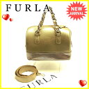 フルラ FURLA ボストンバッグ 2WAYショルダー レディース キャンディーバッグ リザード型押し ゴールド ラバー×メタル 【中古】 J17081