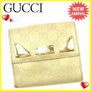 グッチ GUCCI Wホック財布 二つ折り財布 レディース グッチシマ ベージュ×ゴールド レザー 訳あり 【中古】 J17257