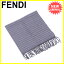 フェンディ FENDI マフラー フリンジ付き メンズ可 ズッキーノ グレー×ブラック WOOL/100% 美品 【中古】 Y7454
