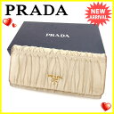 【中古】 プラダ Prada ファスナー付き財布 財布 長財布 財布 ベージュ×ゴールド レディース Y6083s