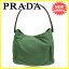 プラダ PRADA ショルダーバッグ ワンショルダー レディース ロゴプレート グリーン×ブラック×シルバー ナイロンキャンバス×プラスチック 【中古】 D1420