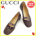 グッチ GUCCI パンプス シューズ 靴 レディース ♯35ハーフC ホースビット ブラウン×ゴールド サテン×エナメルレザー 人気 セール 【中古】 L1195 .