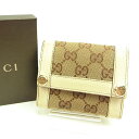 【中古】 グッチ Wホック財布 二つ折り コンパクトサイズ 六角ビット付き GGキャンバス ベージュ×ブラウン×ホワイト系 GUCCI ホックサイフ ホック財布 財布 サイフブランド財布 ユニセックス 小物 人気 贈り物 迅速発送 在庫処分 男性 女性 良品 夏 1点物 Q093