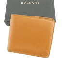 【中古】 ブルガリ BVLGARI 二つ折り 財布 メンズ クラシコ ロゴ キャメル レザー 人気 T5080