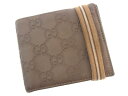 【中古】 グッチ Gucci 二つ折り札入れ コンパクトサイズ グレー×ベージュ系 シェリーラインリゴムバンド グッチシマ レディース Y2668s