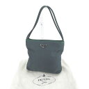【中古】 プラダ トートバッグ ショルダーバッグ ロゴプレート ダークグリーン×ブラック系 PRADA 【プラダ】 T14659