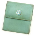 【ブラックフライデー】 【中古】 シャネル コインケース ケース ココボタン ブルー レザー CHANEL 【シャネル】 T12590