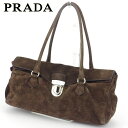 【中古】 プラダ トートバッグ トート ハンドバッグ レディース トライアングルロゴ ブラウン シルバー スエード PRADA 【プラダ】 T16838