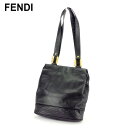 【中古】 フェンディ トートバッグ トート ショルダーバッグ オールドフェンディ マカロニモチーフ ブラック ゴールド レザー FENDI 【フェンディ】 T9885