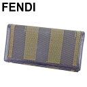 【中古】 フェンディ FENDI 長財布 ファスナー付き 長財布 レディース メンズ ペカン ブラック ベージュ キャンバス×レザー ヴィンテージ 人気 T9579 .