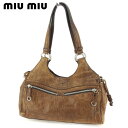 【P10倍】 【中古】 ミュウミュウ ショルダーバッグ トートバッグ バッグ ロゴ ブラウン シルバー レザー miu miu T9730