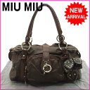【送料無料】 (良品・即納) ミュウミュウ miumiu ハンドバッグ ミニボストンバック レディースフラワーモチーフ付き ブラウン系 レザー 【中古】 J064