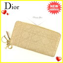 【送料無料】 ディオール Dior 長財布 ラウンドファスナー レディース レディディオール ベージュ×ゴールド パイソン 美品 セール 【中古】 A1336