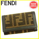 【送料無料】 フェンディ FENDI キーケース 6連キーケース レディース ズッカ カーキ×ブラック×ブラウン 美品 セール 【中古】 J10238
