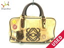 【新着】LOEWE(ロエベ) ハンドバッグ アマソナ ベージュ×ダークブラウン 型押し加工/160周年記念モデル スエード×レザー×金属素材【20181107】【中古】
