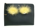 FENDI(フェンディ) クラッチバッグ美品■ バッグバグズ/モンスター 8M0363 黒×イエロー L字ファスナー レザー【20200721】【中古】【dfn】